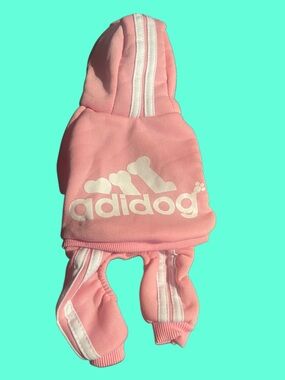 New adidog Pink Dog Hoodie with White Stripes